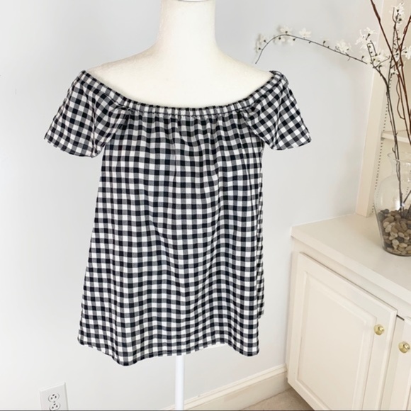 J. Crew Cotton Gingham Ruffle Off Shoulder Top - Picture 2 of 5